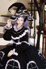Black [Twin Lilian] Round Collar Long Sleeves Double-Layered Ruffled Bow Lace-Up Gothic Lolita Dress - Product - 4