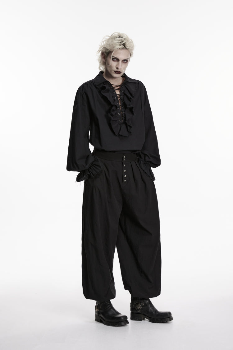 Black Studded Pleated Men's Gothic Tapered Pants - Product - 3