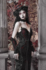 Black/Red [Scarlet Blood Peak] Sleeveless High Waisted Ruffle Embroidery Lace Gothic Lolita Fishtail Dress - Product - 7