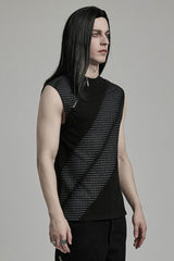 Black Sleeveless Print Asymmetric Zipper Men's Punk Tank Top - Product - 2