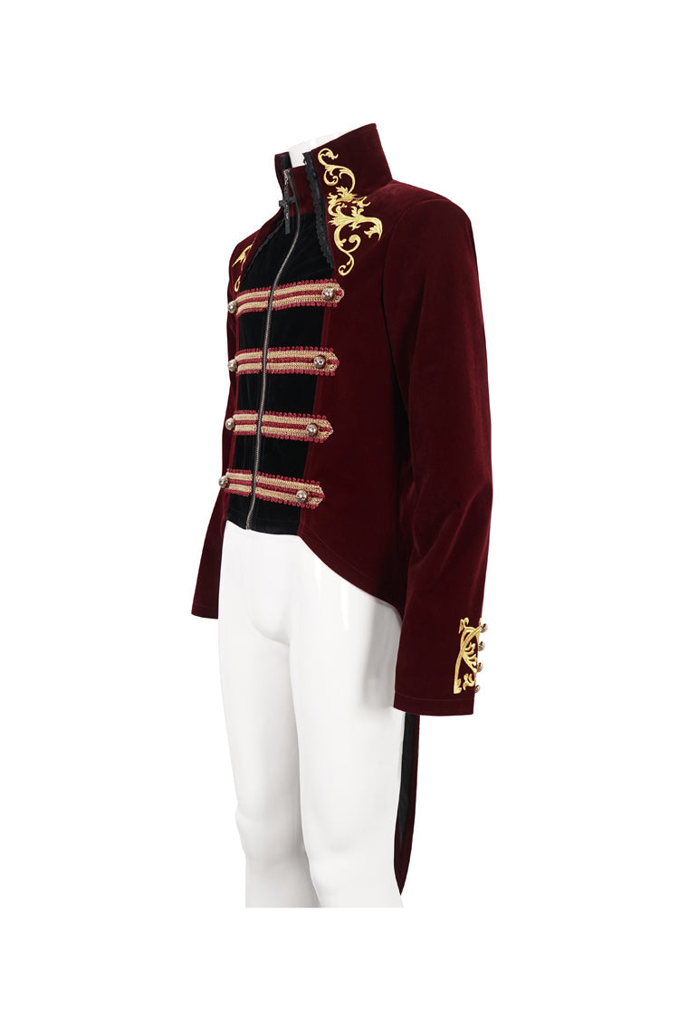 Red Totem Embroidered Swallow Tailed Men's Gothic Coat - Product - 7