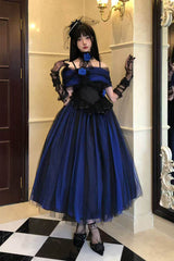 Klein Blue [Echo of Diana] Off Shoulder Ruffled Lace Gothic Lolita Dress - Product - 5