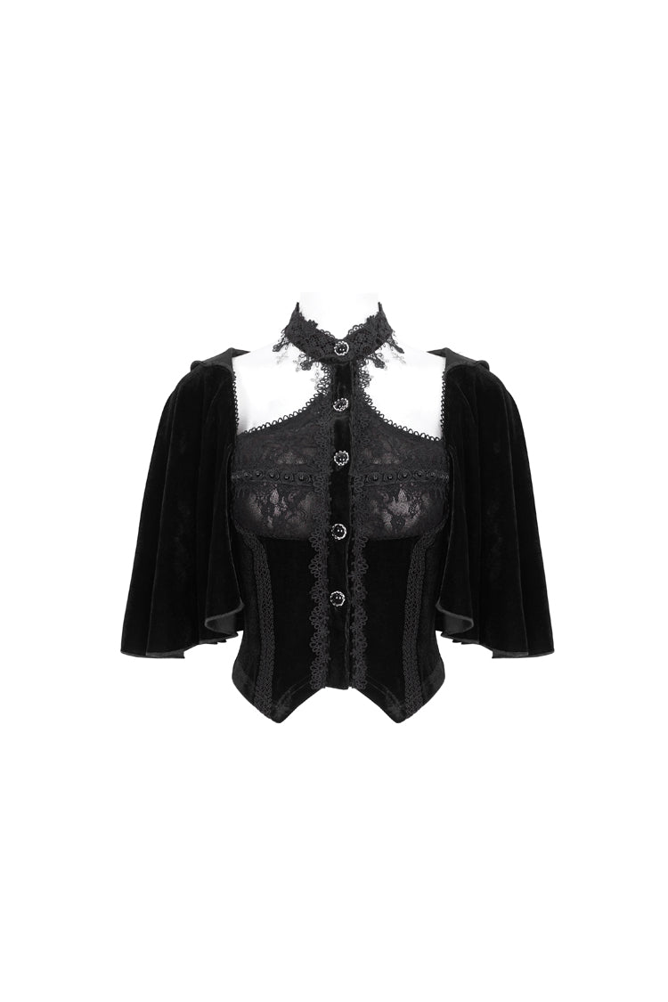 Black Stitching Lace Hooded Women's Gothic Cloak - Product - 7