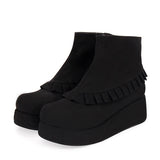 Round Toe Ruffle College Style Lolita Platform Boots - Black - 1