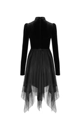 Black Velvet Mesh Stitching Elastic Women's Gothic Dress - Product - 7