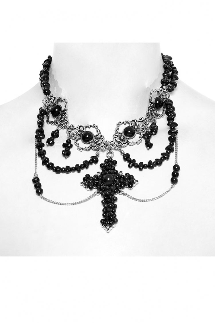 Black Irregular Beaded Cross Women's Punk Necklace - Product - 4
