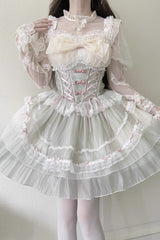 Light Green Camellia Decoration Bowknot Lace-Up Sweet Lolita Jsk Dress - Green - 1