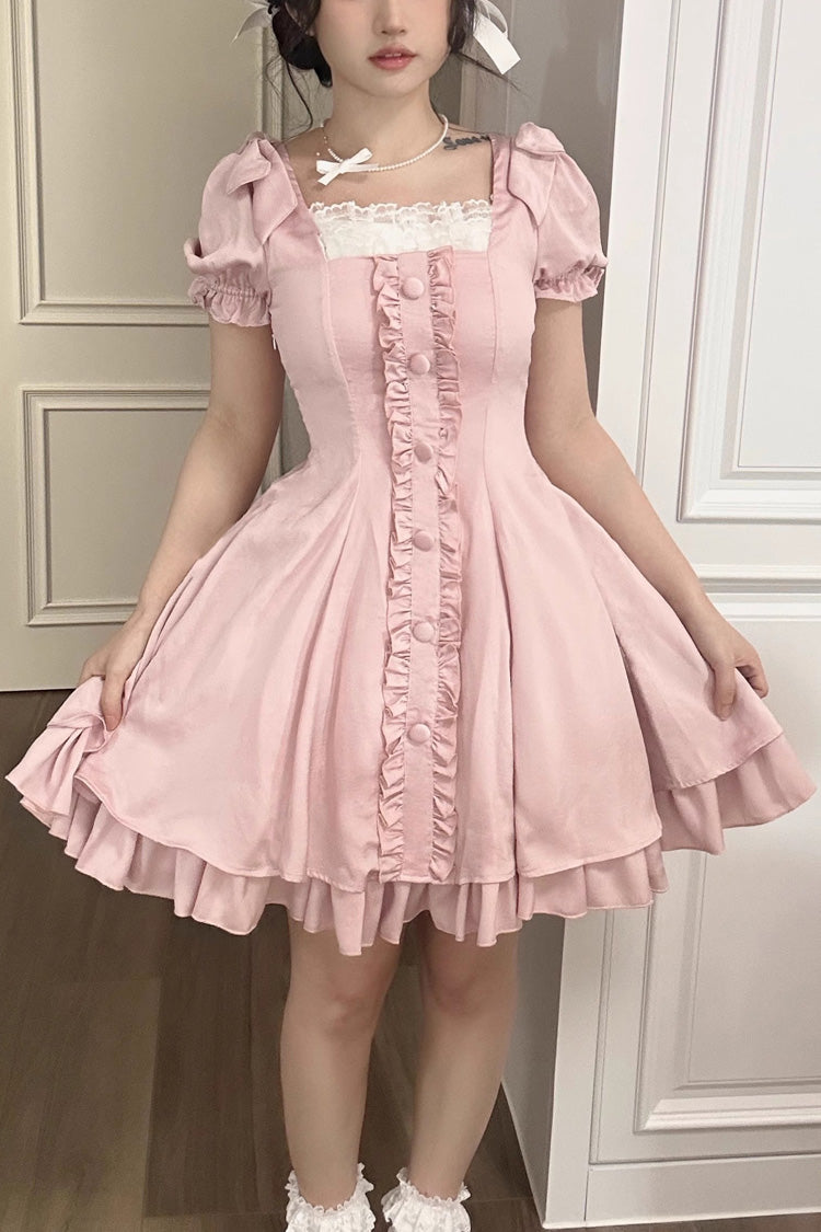 Pink Annie's Gift Short Sleeves Bowknot Short Version Sweet Lolita Dress (Plus Size Support) - Pink - 1