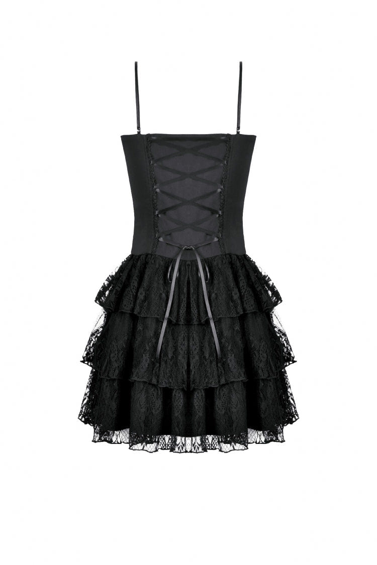 Black/Red Sleeveless Multi-Layered Lace Lace-Up Women's Grunge Cake Slip Dress Graduation Dress - Product - 12