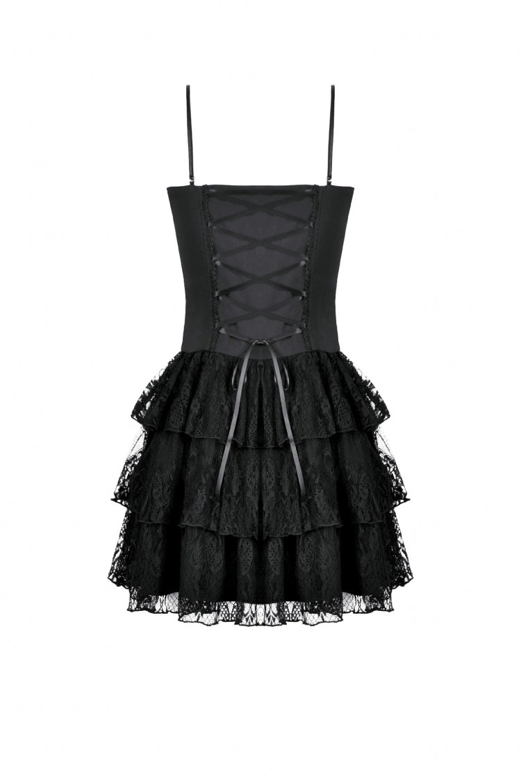 Black/Red Sleeveless Multi-Layered Lace Lace-Up Women's Grunge Cake Slip Dress Graduation Dress - Product - 12