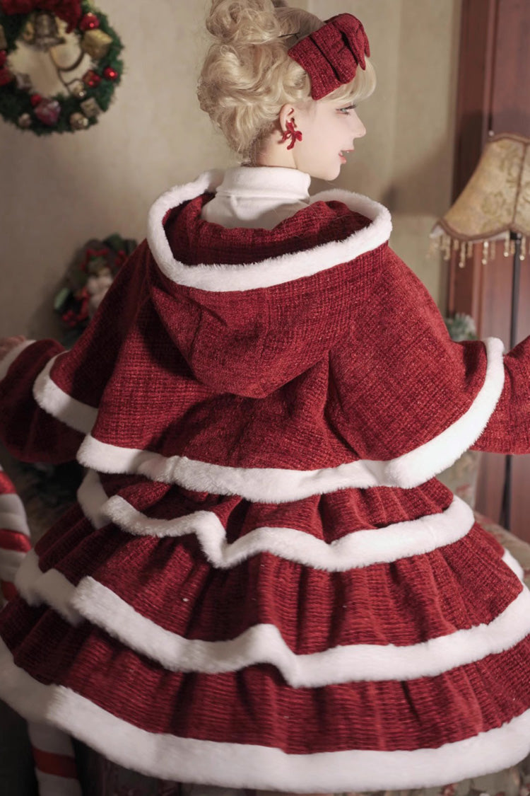 Red [Christmas Carol] Triple-Layered Bowknot Sweet Lolita Jsk Dress - Product - 6