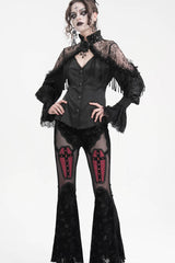 Black Long Sleeves Hollow Ripped Women's Gothic Blouse - Product - 8
