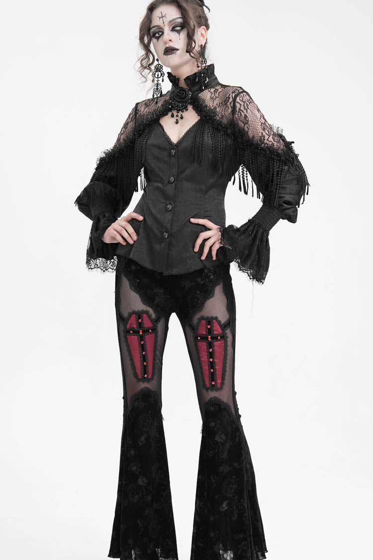 Black Long Sleeves Hollow Ripped Women's Gothic Blouse - Product - 8
