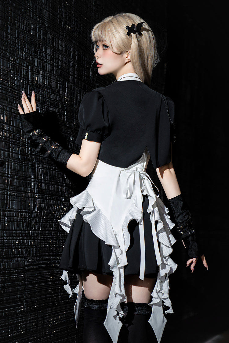 White Ruffle Irregular Clown Pointed Collar Gothic Ouji Lolita Blouse - Product - 11
