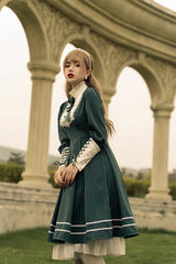 British Girl Long Sleeves Striped Print Ruffle Sweet Elegant Lolita Dress 2 Colors - Product - 6