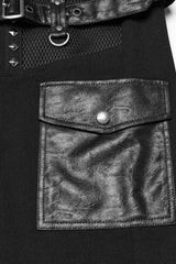 Black Stitching Mesh Buckle Straps Studded Men's Punk Pants - Product - 8