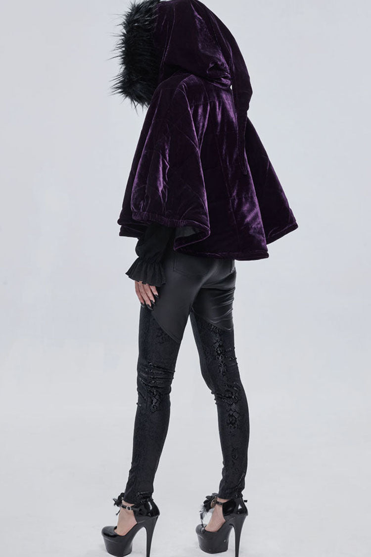 Purple Gothic Quilted Velvet Collar Crescent Pendant Zipper Warm Women's Shawl - Product - 9