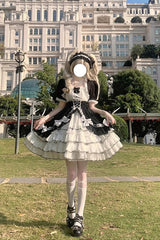 White/Black Multi-layer Ruffle Cardigan Bowknot Sweet Princess Lolita Jsk Dress - White/Black - 1