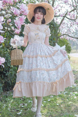 Multi-Color Midsummer Print Ruffle Embroidery Sweet Lolita Jsk Dress - Product - 2