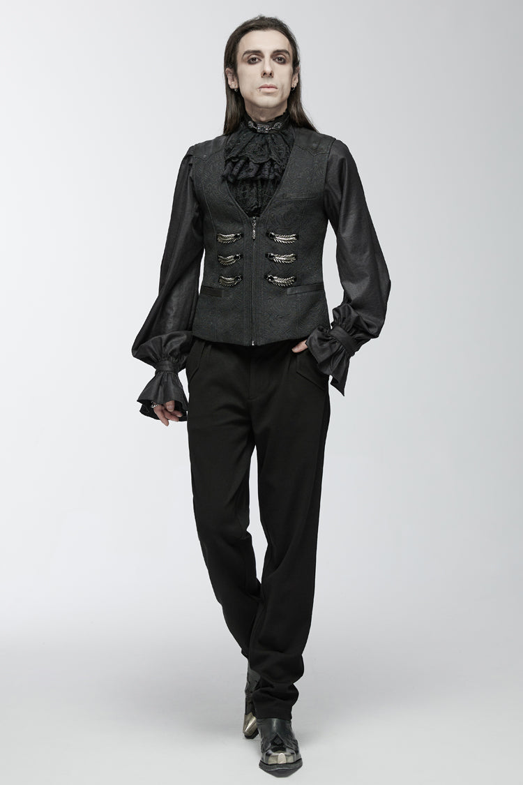 Black Sleeveless Buckle-up Loops Zip Men's Gothic Vest - Product - 5