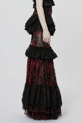 Black/Red Layered Ruffle Hollow Lace Women's Gothic Skirt - Product - 2