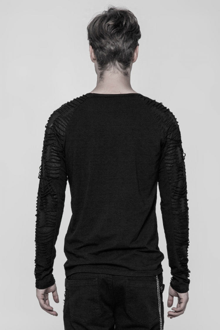 ブラック 長袖 Metal D-バックル ダメージ加工 メンズ スチームパンク T-シャツ 商品画像