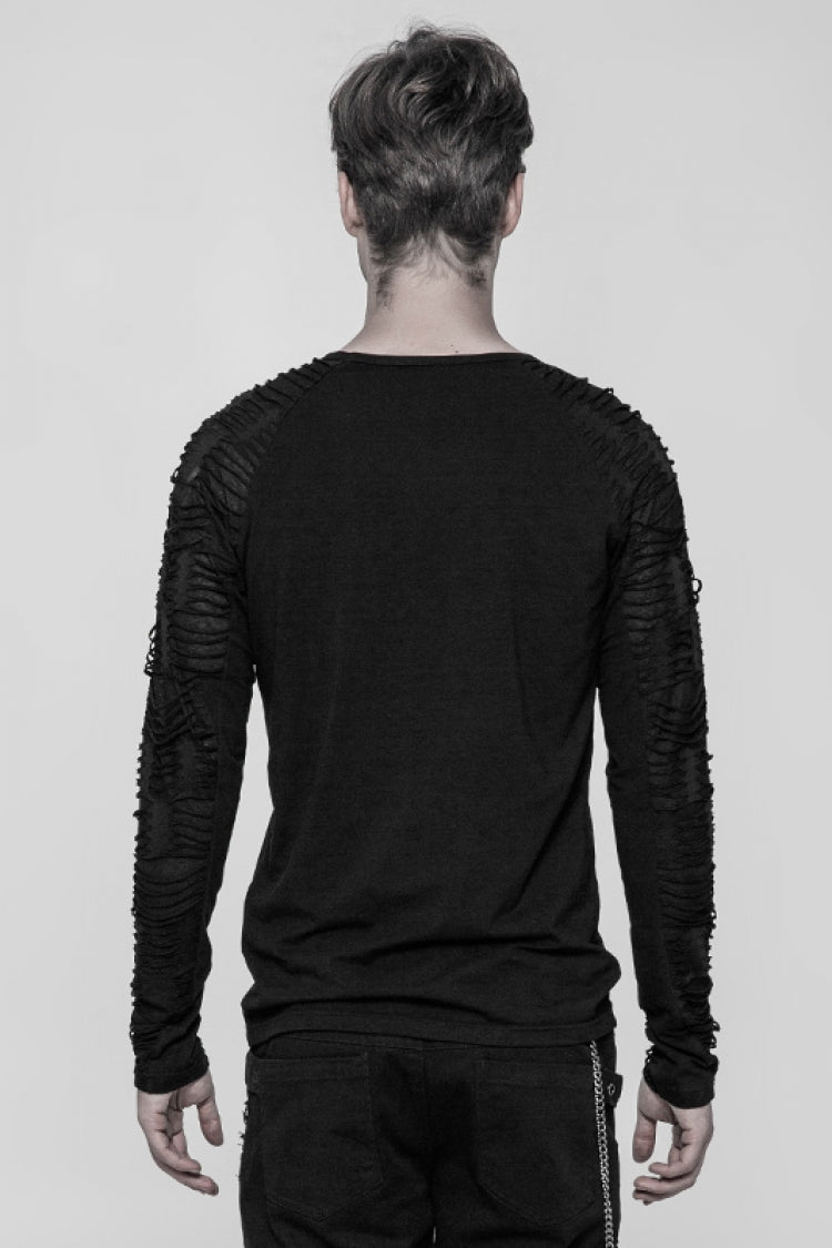 ブラック 長袖 Metal D-バックル ダメージ加工 メンズ スチームパンク T-シャツ 商品画像