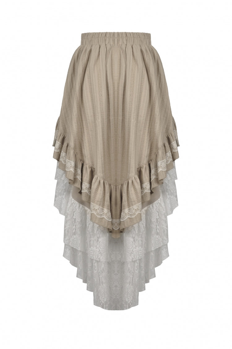 White/Yellow Women's Steampunk Victorian Lace Multi-Layered Dovetail Ruffled Skirt - Product - 15