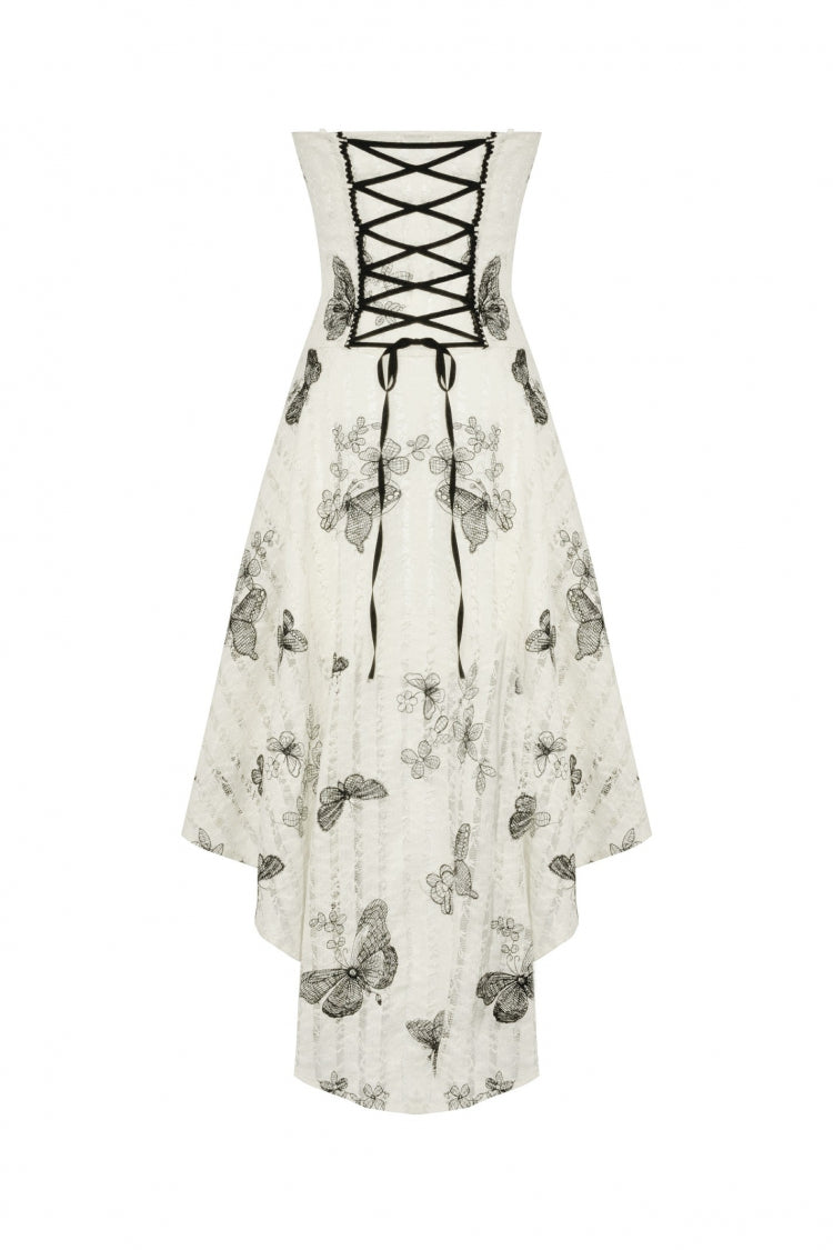 Black/White Butterfly Embroidered Lace-Up Women's Gothic High/Low Honeymoon Dress - Product - 14