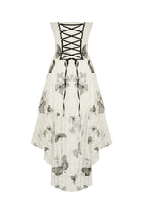 Black/White Butterfly Embroidered Lace-Up Women's Gothic High/Low Honeymoon Dress - Product - 14