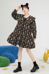 Black Doll Collar Bear Print Puff Sleeves Ruffled Sweet Lolita OP Dress - Product - 3