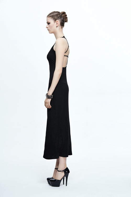 Black Five Pointed Star Mid Length Womens Gothic Slip Dress - Product - 3