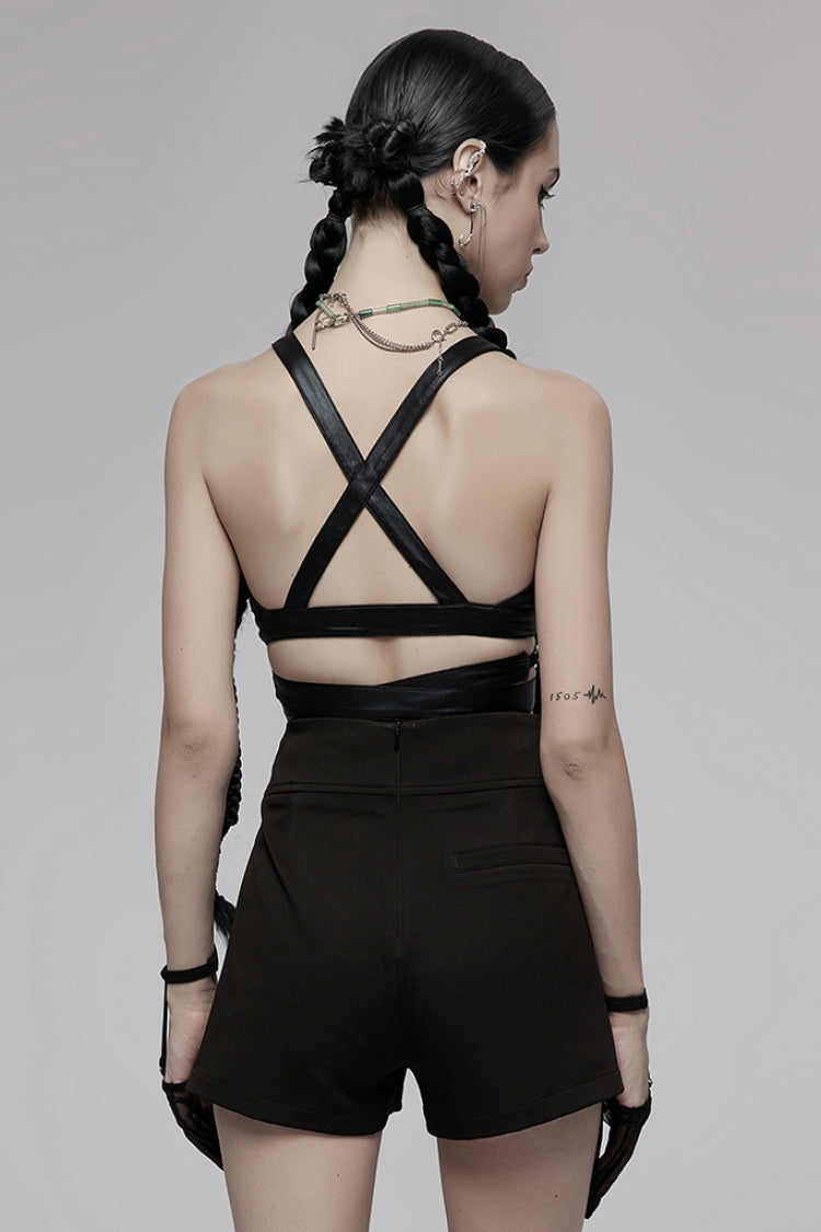 Black Metal Ring Buckle Backless Women's Punk Corset - Product - 3