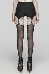 Black Lace-Up Ring Sheer Women's Steampunk Leggings - Product - 3