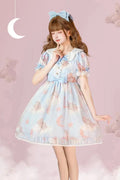 Star Wishing Bear Print Short Sleeves Bowknot Sweet (Dress Only) front view