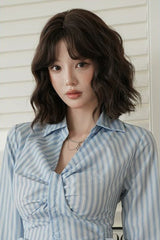 Youthful Short Sweet Lolita Wig Wool Curly Outward Flip Air Bangs 3 Colors - Black-Tea-Brown - 2