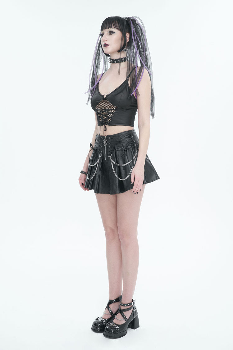 Black Knit Panel Mesh Metal Buckle Rope Adjustable Women's Gothic Camisole - Product - 4