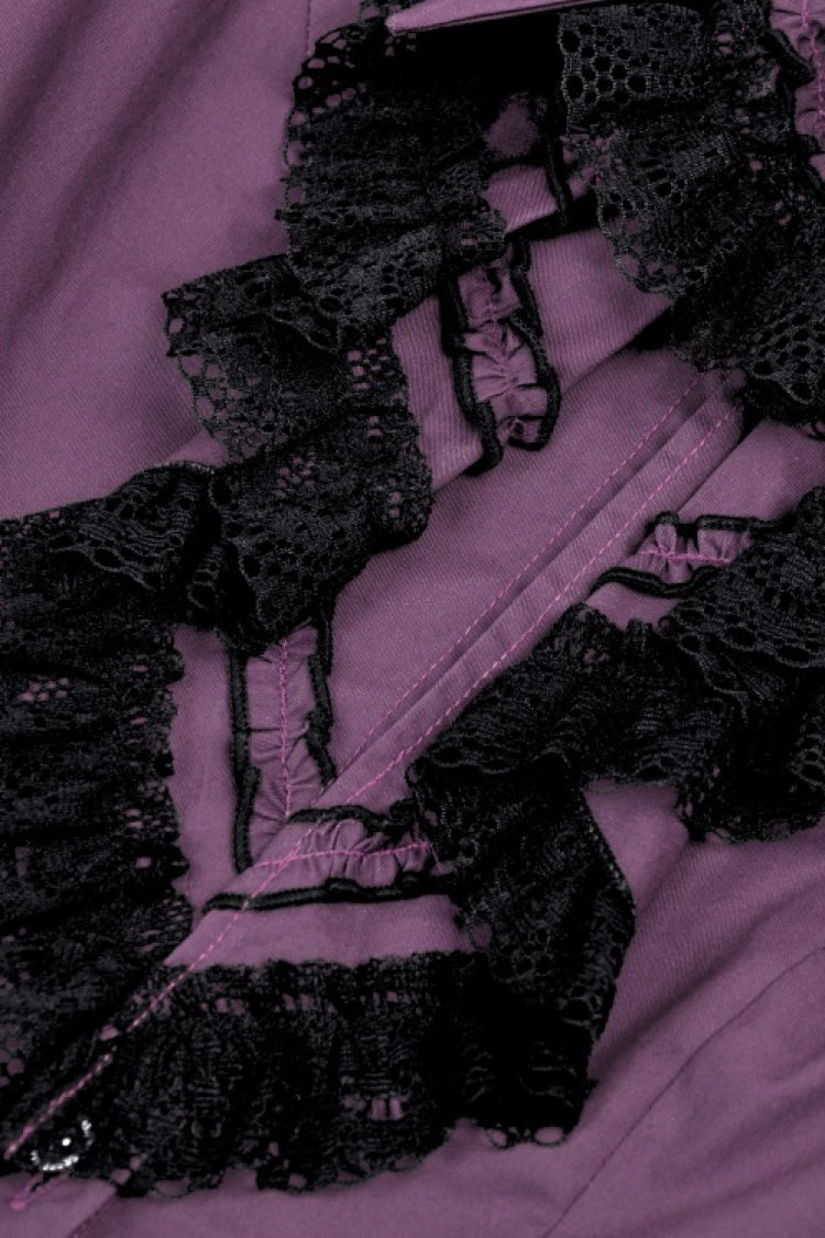 Purple Moon Frilly Collar Short Puff Sleeves Women's Gothic Blouse - Product - 14
