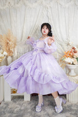 Purple [Fall Into The Purple Galaxy] Gradient Ruffle Cardigan Bowknot Sweet Plus Size Princess Lolita Jsk Dress - Product - 3