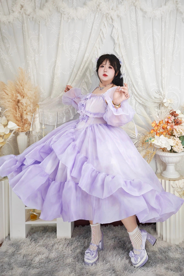 Purple [Fall Into The Purple Galaxy] Gradient Ruffle Cardigan Bowknot Sweet Plus Size Princess Lolita Jsk Dress - Product - 3