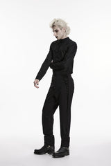 Black Spliced Lace-Up Slim Buckled Men's Gothic Pants - Product - 2
