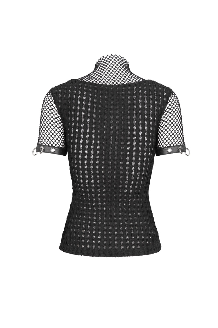 Black Mesh Rings Short Sleeved Womens Punk Top - Product - 9