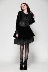 Black Long Sleeves Lace Women's Gothic Velvet Short Dress - Product - 6