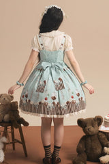 Green [Chocolate Cherry] Print Bowknot Sweet Lolita Jsk Dress - Product - 9