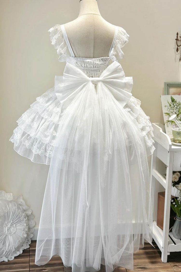 White [From Broken Wings to Rebirth] Sleeveless Multi-Layered Ruffle Bowknot Lace-Up Gothic Ballet Lolita Jsk Dress - Product - 3