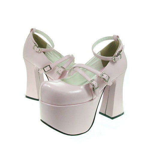 Pink Round Toe Scalloped Platform Heel High Lolita Shoes - Product - 2