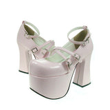 Pink Round Toe Scalloped Platform Heel High Lolita Shoes - Product - 2