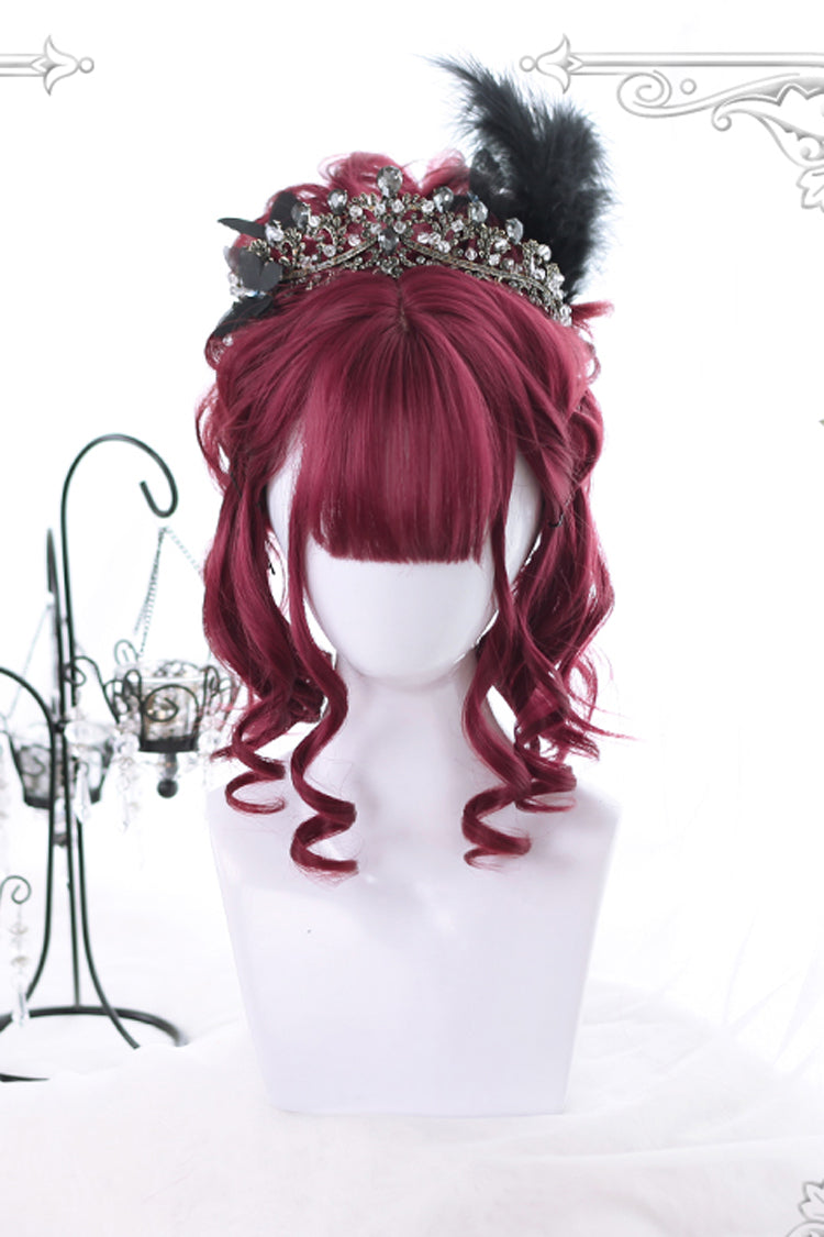 Dark Red Short Curly Hair Gothic Lolita Wigs - Dark Red - 1