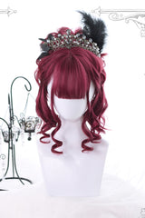 Dark Red Short Curly Hair Gothic Lolita Wigs - Dark Red - 1