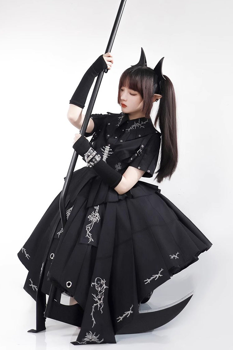 Black Travelling Thorns Short Sleeves Print Gothic Elegant Lolita Dress - Product - 6